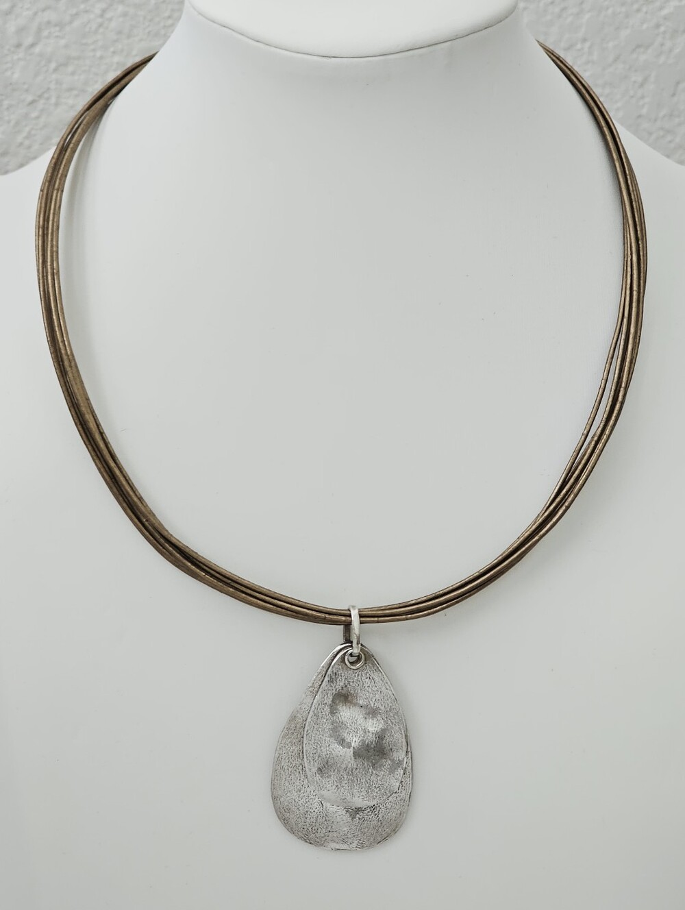 Silpada Sterling Silver Multi-Strand Gold-Tone Leather Hammered Pendant Necklace